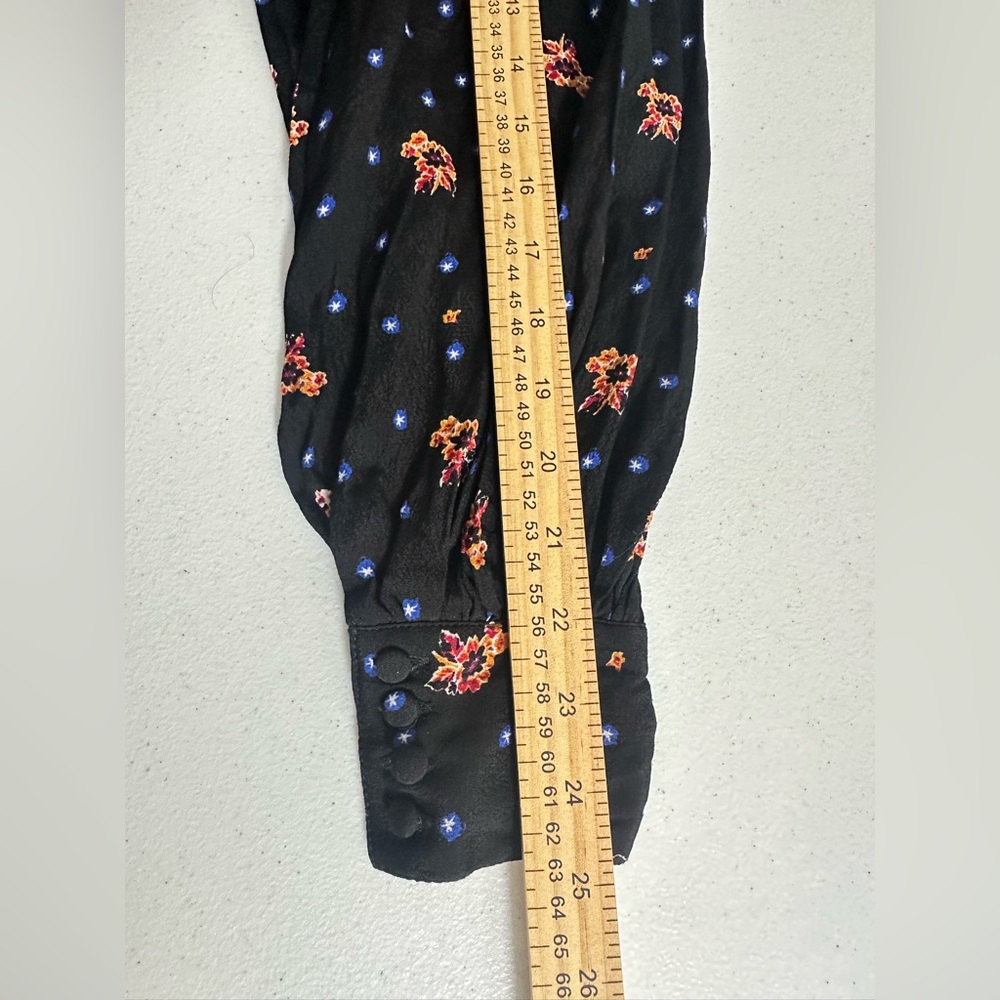 NWT Free People Black Smocked Floral Mini Dress Size Small S Long Sleeve - Picture 10 of 12